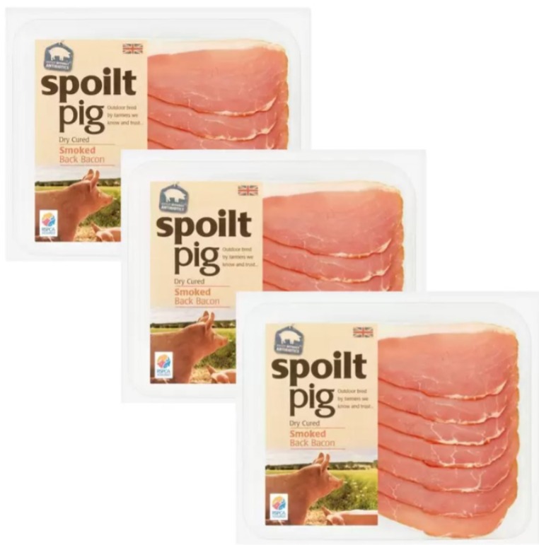 Spoilt Pig Dry Cured Smoked British Back Bacon, 3 x 240g (720g)